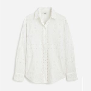 Madewell White Embroidered Oversized Button-Up Shirt